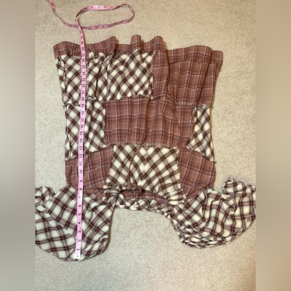 POL Boho Plaid Tiered Patchwork Tunic Peasant Puff Sleeves Women Small NWOT - Picture 3 of 5